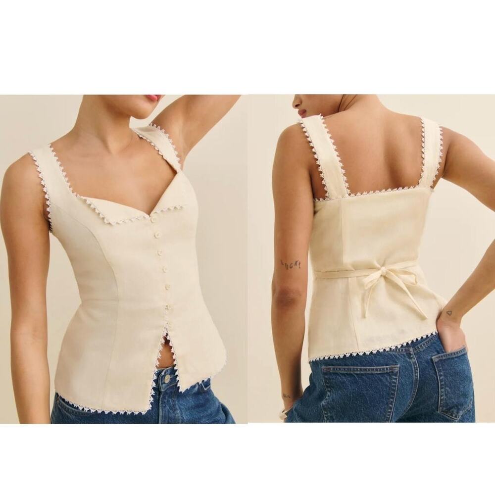 SZ 4 Reformation Viola Linen Top Sugar NWT - Picture 3 of 6
